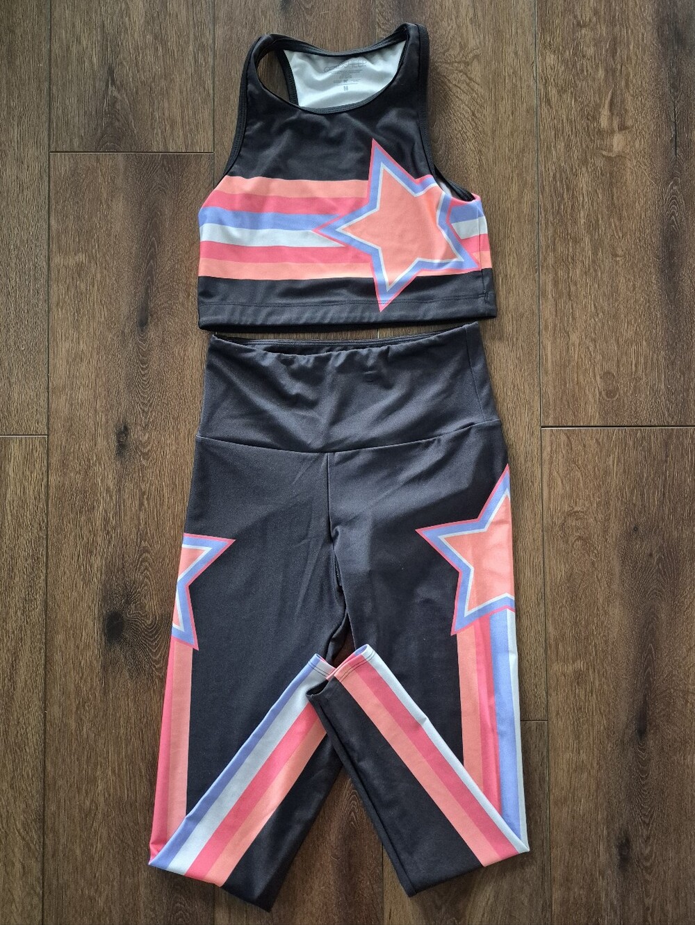 NEW Goldsheep Stars & Stripes Athletic Set Leggings Sz S Crop Top Sz M